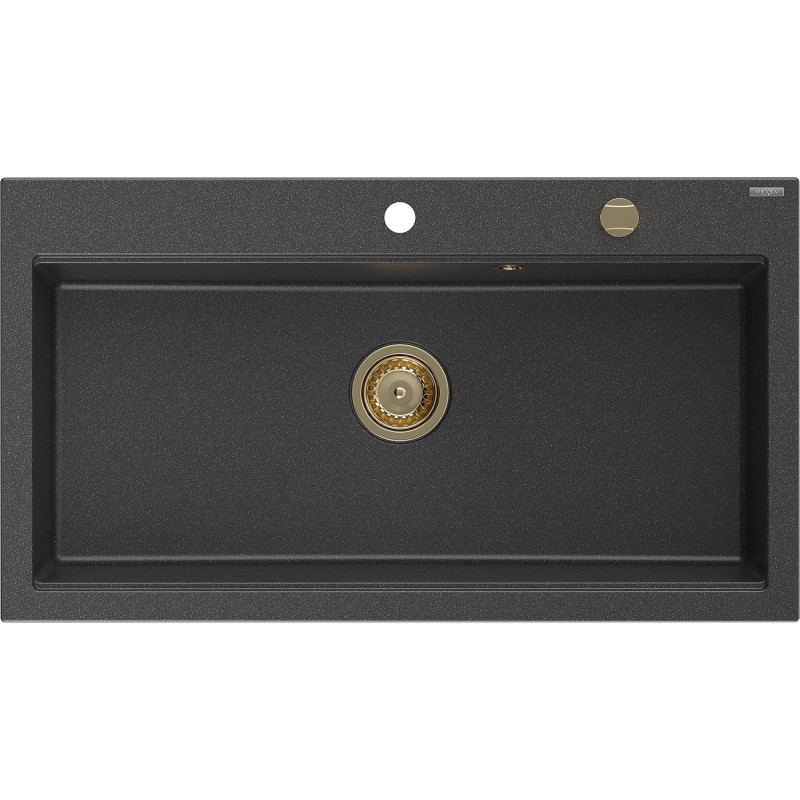 Mexen Slido évier en granit 1 bac 900 x 500 mm, noir moucheté, siphon doré - 6528901005-76-G