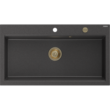 Mexen Slido évier en granit 1 bac 900 x 500 mm, noir moucheté, siphon doré - 6528901005-76-G