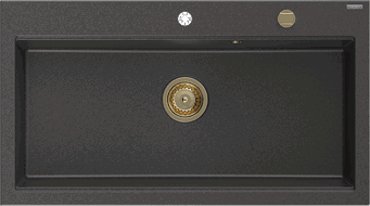 Mexen Slido évier en granit 1 bac 900 x 500 mm, noir moucheté, siphon doré - 6528901005-76-G