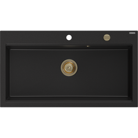 Mexen Slido évier en granit 1 bac 900 x 500 mm, noir, siphon doré - 6528901005-77-G
