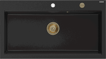 Mexen Slido évier en granit 1 bac 900 x 500 mm, noir, siphon doré - 6528901005-77-G