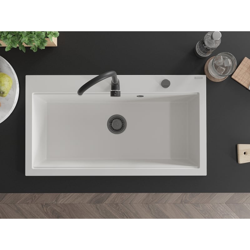Mexen Slido évier en granit 1 bac 900 x 500 mm, blanc, siphon noir - 6528901005-20-B