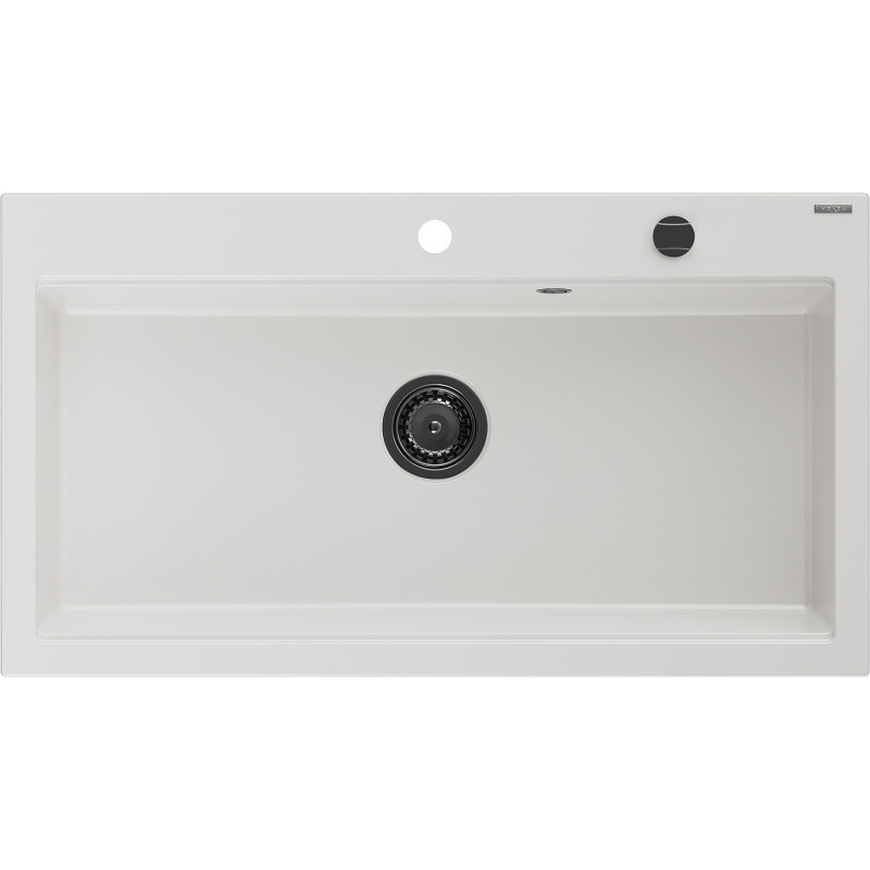Mexen Slido évier en granit à 1 bac 900 x 500 mm, blanc, siphon noir - 6528901005-20-B