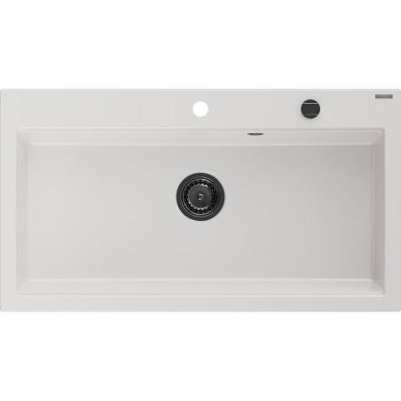 Mexen Slido évier en granit 1 bac 900 x 500 mm, blanc, siphon noir - 6528901005-20-B