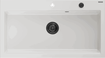 Mexen Slido évier en granit à 1 bac 900 x 500 mm, blanc, siphon noir - 6528901005-20-B