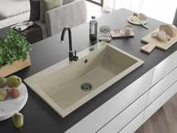 Mexen Slido évier en granit 1 bac 900 x 500 mm, beige, siphon noir - 6528901005-69-B