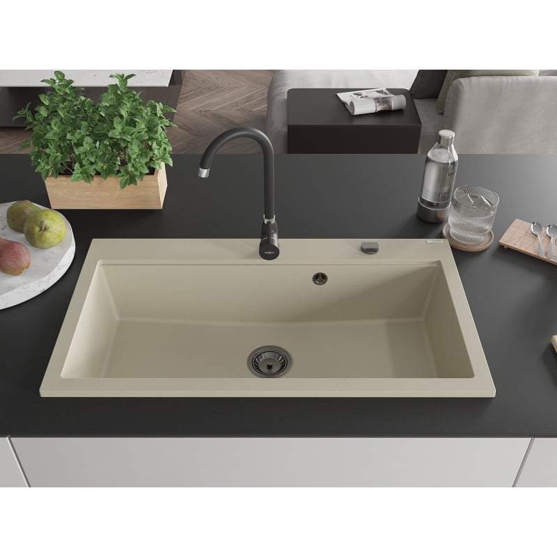Mexen Slido évier en granit 1 bac 900 x 500 mm, beige, siphon noir - 6528901005-69-B