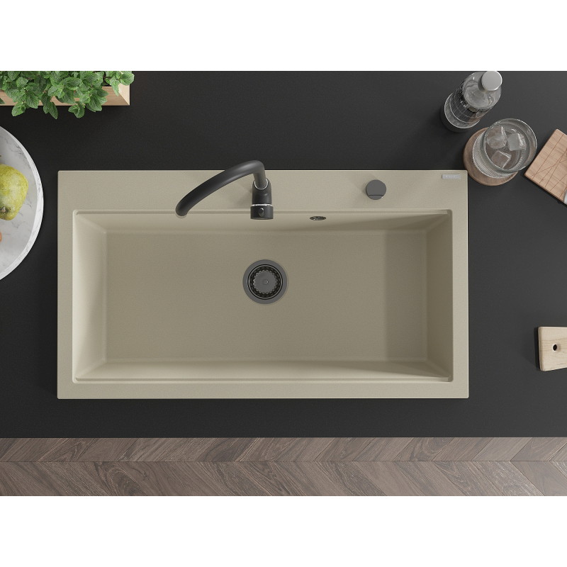 Mexen Slido évier en granit 1 bac 900 x 500 mm, beige, siphon noir - 6528901005-69-B
