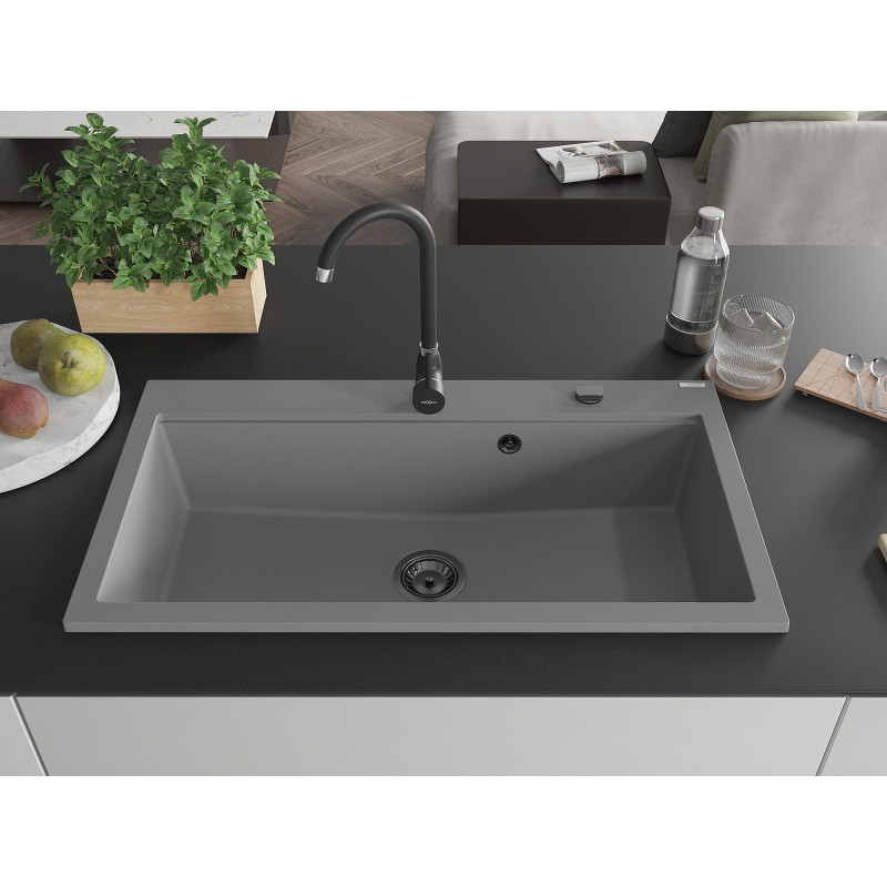 Mexen Slido évier en granit 1 bac 900 x 500 mm, gris, siphon noir - 6528901005-71-B