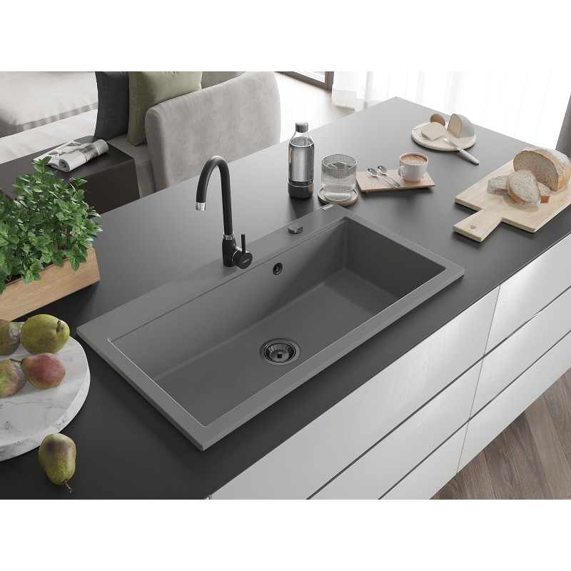Mexen Slido évier en granit 1 bac 900 x 500 mm, gris, siphon noir - 6528901005-71-B
