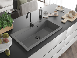 Mexen Slido évier en granit 1 bac 900 x 500 mm, gris, siphon noir - 6528901005-71-B