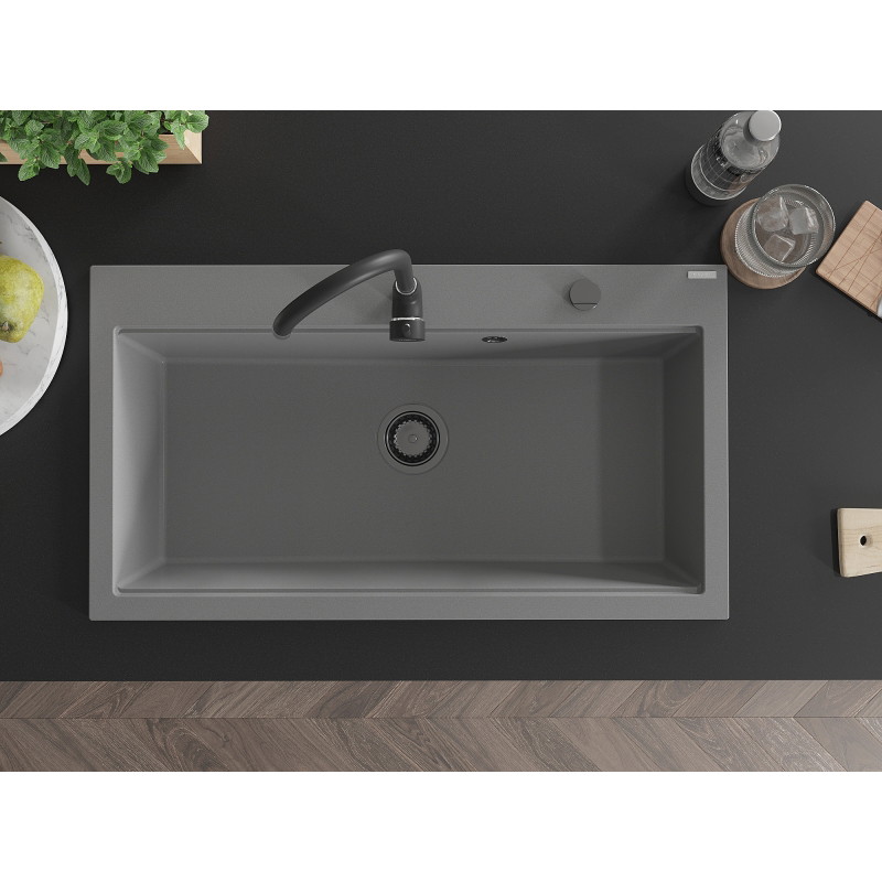Mexen Slido évier en granit 1 bac 900 x 500 mm, gris, siphon noir - 6528901005-71-B