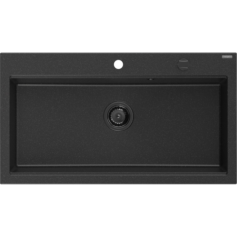 Mexen Slido évier en granit 1 bac 900 x 500 mm, noir/métallisé argenté, siphon noir - 6528901005-73-B