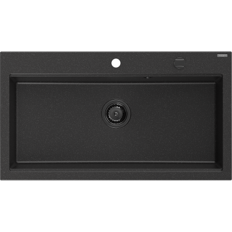 Mexen Slido évier en granit 1 bac 900 x 500 mm, noir/métallisé argenté, siphon noir - 6528901005-73-B