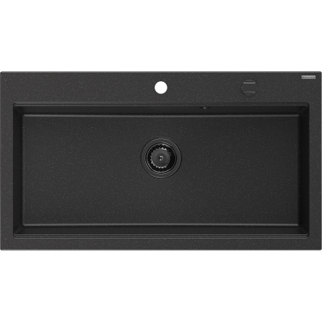 Mexen Slido évier en granit à 1 bac 900 x 500 mm, noir/métallisé argent, siphon noir - 6528901005-73-B