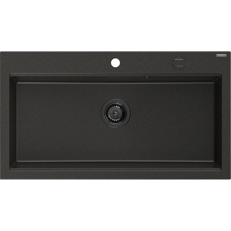 Mexen Slido Évier de cuisine en granit 1 bac 900 x 500 mm, noir/métallisé doré, siphon noir - 6528901005-75-B