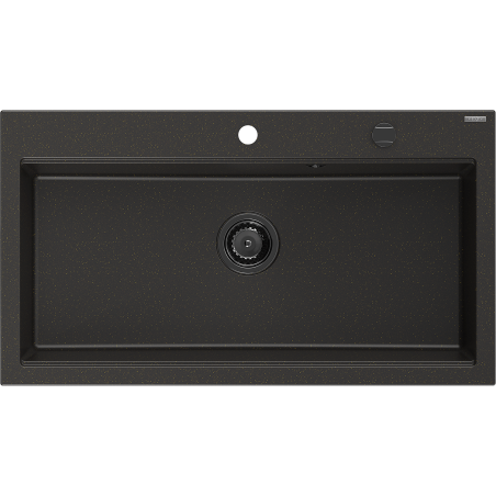 Mexen Slido Évier de cuisine en granit 1 bac 900 x 500 mm, noir/métallisé doré, siphon noir - 6528901005-75-B