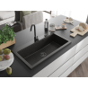 Mexen Slido Évier de cuisine en granit 1 bac 900 x 500 mm, noir/métallisé doré, siphon noir - 6528901005-75-B