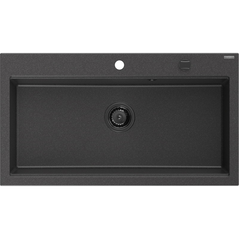Mexen Slido évier en granit 1 bac 900 x 500 mm, noir moucheté, siphon noir - 6528901005-76-B