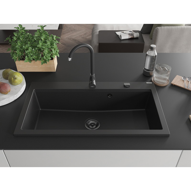 Mexen Slido évier en granit 1 bac 900 x 500 mm, noir, siphon noir - 6528901005-77-B
