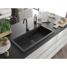 Mexen Slido évier de cuisine en granit à 1 cuve 900 x 500 mm, noir, siphon noir - 6528901005-77-B