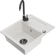 Mexen Enzo évier de cuisine en granit 1 bac avec égouttoir et robinet de cuisine Telma, blanc - 6506-20-670200-70