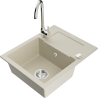 Mexen Enzo évier en granit 1 bac avec égouttoir et robinet de cuisine Telma, beige - 6506-69-670200-00