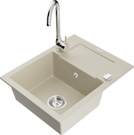 Mexen Enzo évier en granit 1 bac avec égouttoir et robinet de cuisine Telma, beige - 6506-69-670200-00