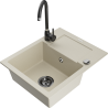Mexen Enzo évier en granit 1 bac avec égouttoir et robinet de cuisine Telma, beige - 6506-69-670200-70