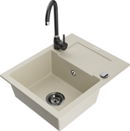 Mexen Enzo évier en granit 1 bac avec égouttoir et robinet de cuisine Telma, beige - 6506-69-670200-70