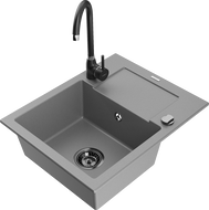 Mexen Enzo lavabo en granit 1 bac avec égouttoir et robinet de cuisine Telma, gris - 6506-71-670200-70-B