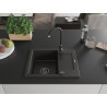 Mexen Enzo évier en granit 1 bac avec égouttoir et robinet de cuisine Telma, noir/doré - 6506-75-670200-70-B