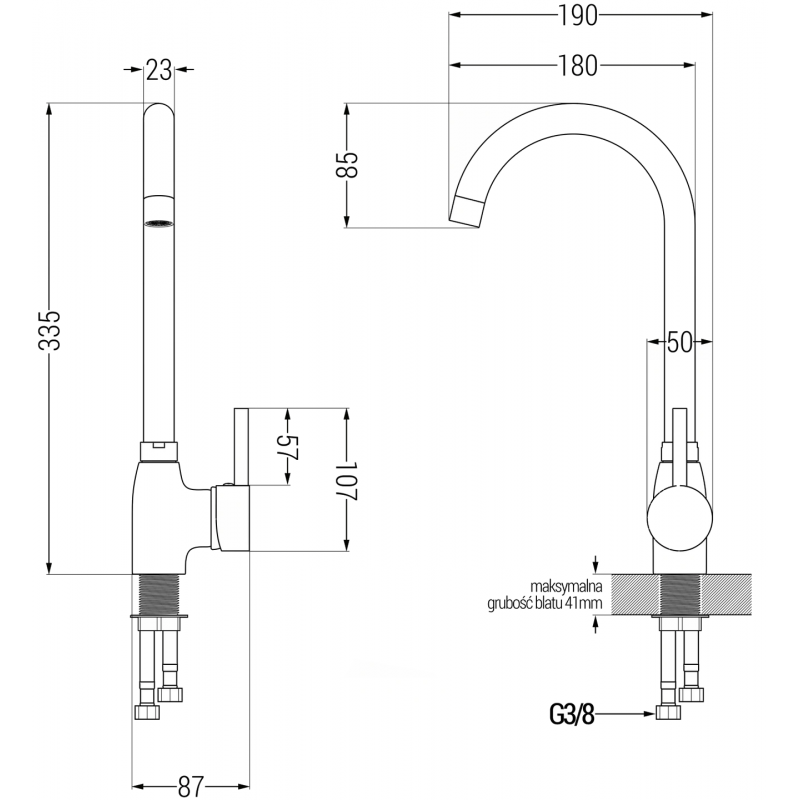 Mexen Enzo évier en granit 1 bac avec égouttoir et robinet de cuisine Telma, noir moucheté - 6506-76-670200-70