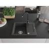 Mexen Enzo évier en granit 1 bac avec égouttoir et robinet de cuisine Telma, noir moucheté - 6506-76-670200-70