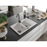 Mexen Gaspar évier en granit 1,5 bac avec égouttoir et robinet de cuisine Telma, blanc - 6507-20-670200-70