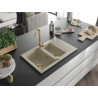 Mexen Gaspar évier en granit 1,5 bac avec égouttoir et robinet de cuisine Telma, beige - 6507-69-670200-50