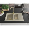 Mexen Gaspar évier en granit 1,5 bac avec égouttoir et robinet de cuisine Telma, beige - 6507-69-670200-50