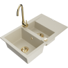 Mexen Gaspar évier en granit 1,5 bac avec égouttoir et robinet de cuisine Telma, beige - 6507-69-670200-50