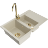 Mexen Gaspar évier en granit 1,5 cuves avec égouttoir et robinet de cuisine Telma, beige - 6507-69-670200-50