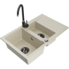 Mexen Gaspar évier granit 1,5-bac avec égouttoir et robinet de cuisine Telma, beige - 6507-69-670200-70