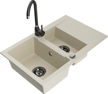 Mexen Gaspar évier granit 1,5-bac avec égouttoir et robinet de cuisine Telma, beige - 6507-69-670200-70