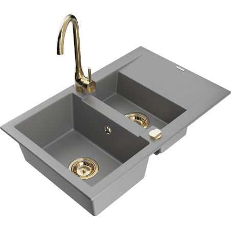 Mexen Gaspar évier en granit 1,5 bac avec égouttoir et robinet Telma, gris - 6507-71-670200-50