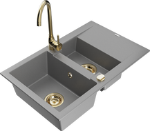 Mexen Gaspar évier en granit 1,5 bac avec égouttoir et robinet Telma, gris - 6507-71-670200-50