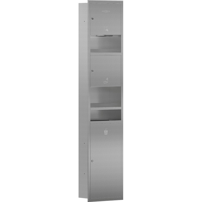 Mexen Linox récipient encastré pour serviettes en papier avec sèche-mains et poubelle, inox - 70K001-01