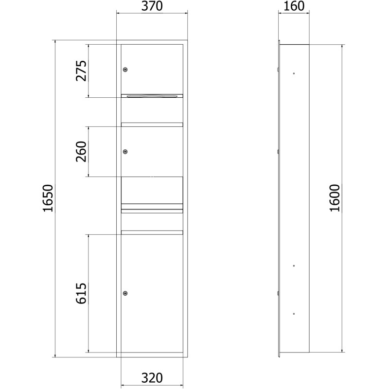 Mexen Linox boîte encastrée pour serviettes en papier avec sèche-mains et poubelle, noir mat - 70K001-70