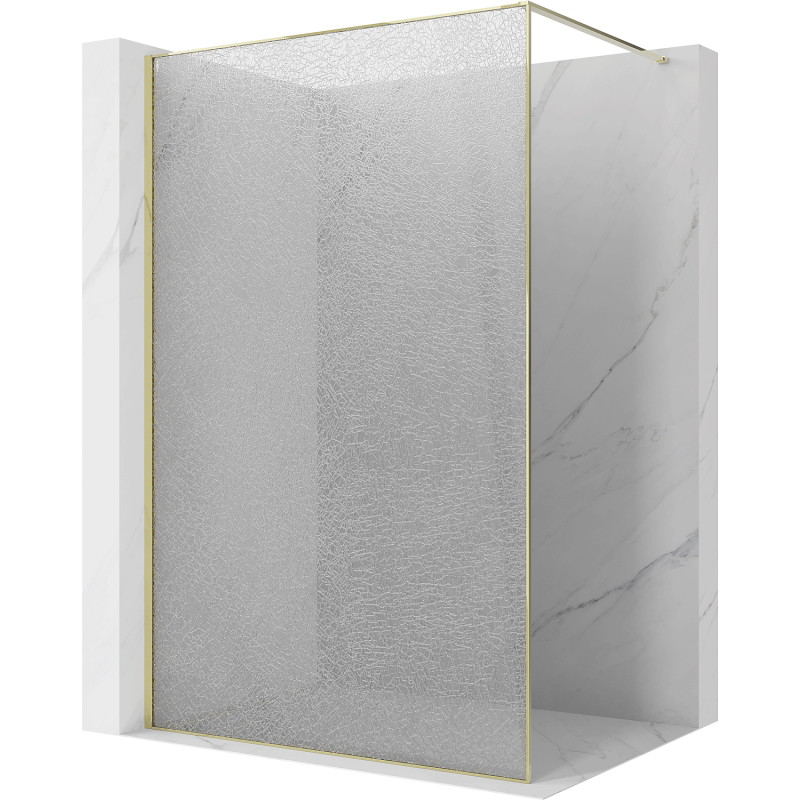 Mexen Kioto Paroi de douche Walk-in 130 x 200 cm, cracklé transparent 12 mm, dorée - 800-130-101-50-04-X