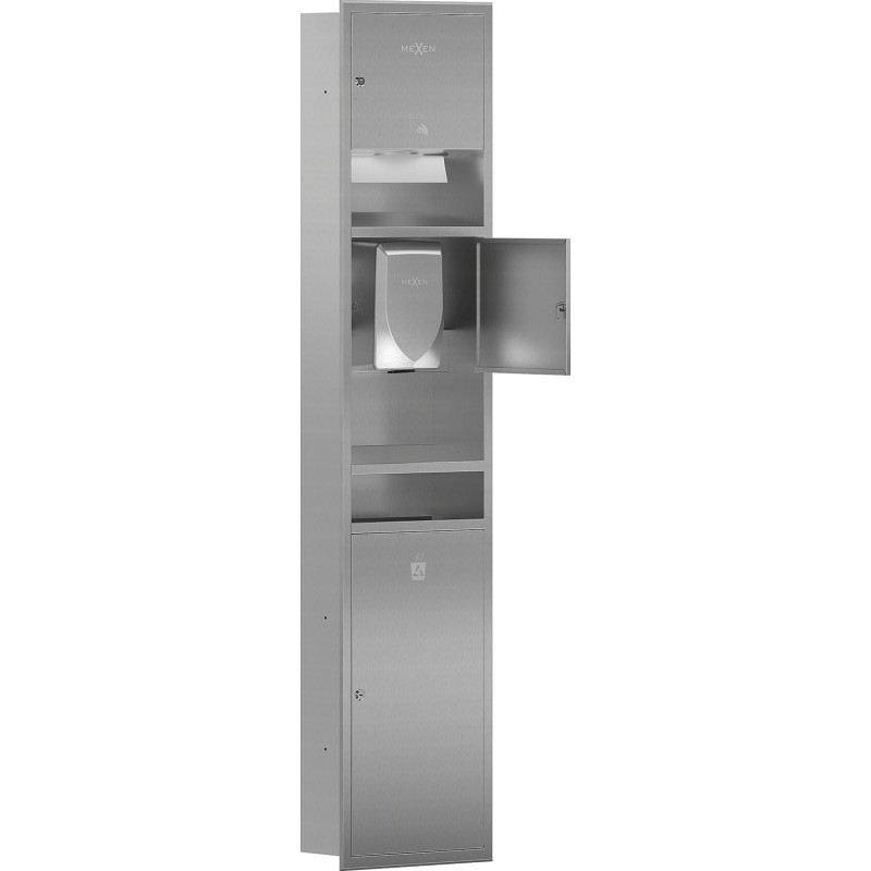 Mexen Linox récipient encastré pour serviettes en papier avec sèche-mains et poubelle, inox - 70K001-01