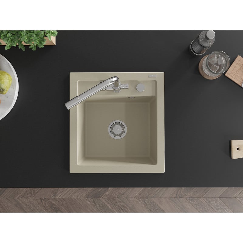 Mexen Vito évier de cuisine en granit 1-bassin avec robinet de cuisine Duero, beige - 6503-69-671600-00