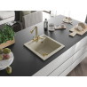 Mexen Vito évier en granit à 1 bac avec robinet de cuisine Duero, beige - 6503-69-671600-50