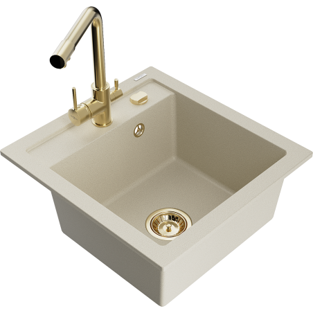 Mexen Vito évier en granit 1 cuve avec robinet de cuisine Duero, beige - 6503-69-671600-50